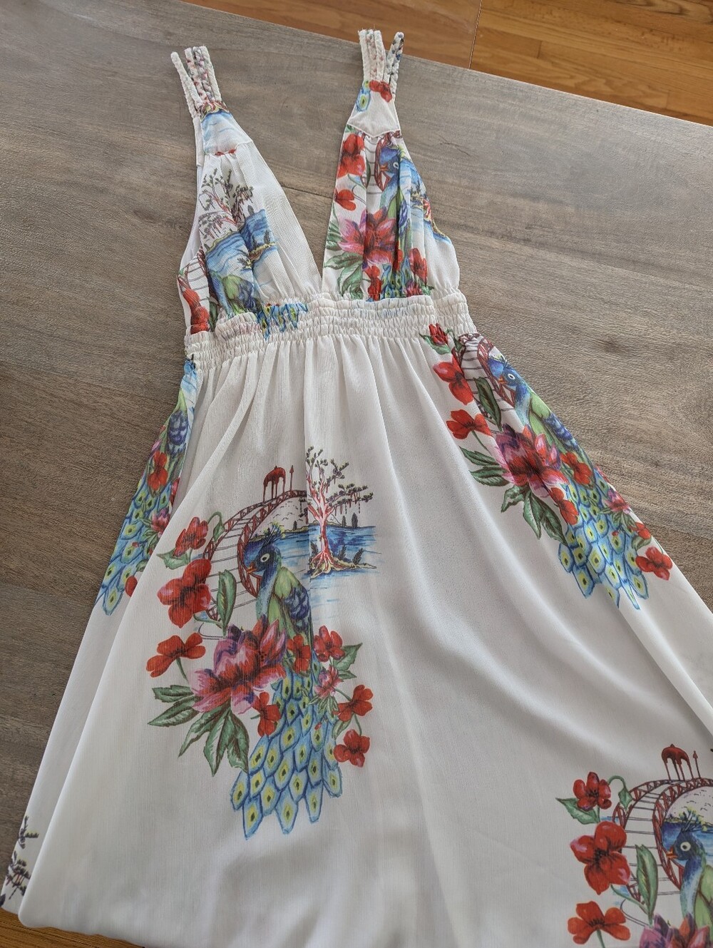 BB Dakota White Floral V-Neck Summer Dress with Multicolor Print